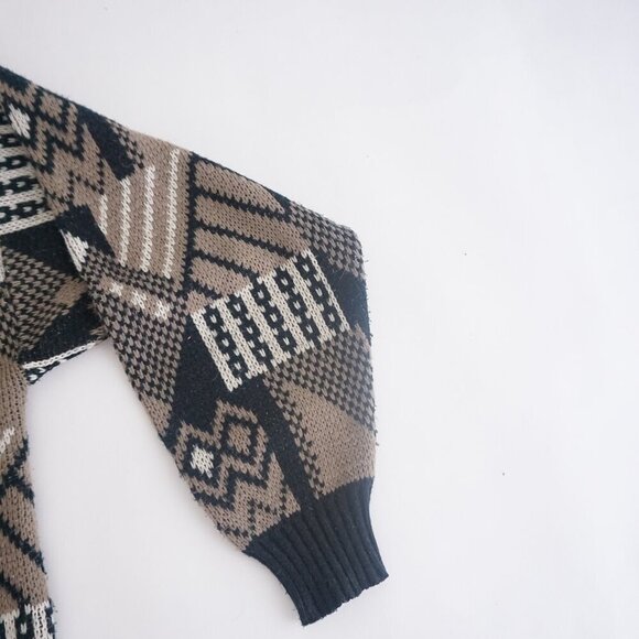 Intense '90S Jonathan Bryant Beige Black Eclectic Grandpa Crewneck Sweater XL - Picture 4 of 10